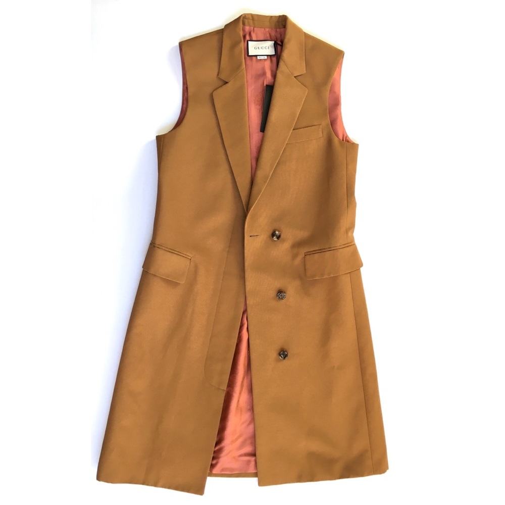 GUCCI 619323 Long Faille Vest Waistcoat -Light Brown -Size 40 / M -NWT